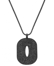 On the dark side. Crafted in hematite tone mixed metal with black-hued glittering glass accents, Vince Camuto's oblong-shaped pendant necklace makes a striking statement. Approximate length: 18 inches. Approximate drop: 1 inch.