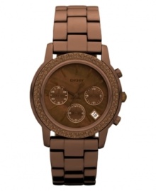 The definition of fashion meets function: this DKNY watch showcases both shimmering accents and precise chronograph tech.