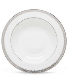 Inspired by the trim on an elegant couture gown, this graceful dinnerware and dishes collection from Lenox features an intricate platinum border that combines harmoniously with white bone china for unparalleled style. Qualifies for Rebate