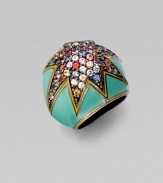 Colorful stones in a star shaped setting surrounded with enamel. Sterling silver Width, about 1 Imported 