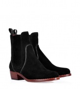 Understated and chic, these tomboy-inspired suede ankle boots will instantly elevate your everyday style - Round toe, chunky low stacked heel, elasticized side vents, back pull-on tab, ankle length - Wear with skinny jeans and an oversized blouse or a mini-dress and ribbed tights