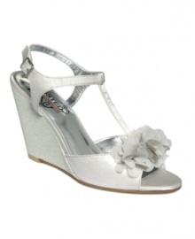 Dainty evening sandals get a bold boost from Unlisted. Their Sand Out design features a sparkling covered wedge heel and fanciful flower detail at the toe.