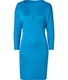 With a bright hue and alluring keyhole cutout, Ralph Lauren Blacks Caribbean blue dress is a chic way to spice up your workweek looks - Round neckline, keyhole cut-out with hook closure, dolman long sleeves, pull-over style - Fitted - Wear with black flats and a sleek leather shopper