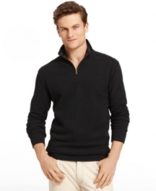 Modern classic. A standing collar and 1/4-zip detail give this fleece shirt from Izod an updated feel.