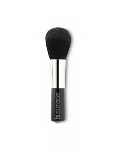 A black goat hair brush designed with a round head and no flat edges to easily buff Mineral Powder SPF 15 onto skin. Dab brush in Mineral Powder SPF 15, dust of excess and lightly apply powder all over face. 