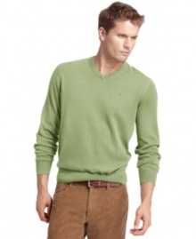 Solid makes a statement with this v-neck sweater from Izod.