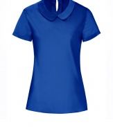 With its sweet round collar and glistening silk-satin, Steffen Schrauts short sleeve top is workweek essential packed with pairing possibilities - Round collar, short sleeves, slit with button closure at nape - Softly tailored fit - Wear with a pencil skirt and heels, or dress down with skinny jeans and your favorite flats