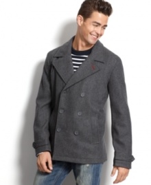 Every guy needs a classy winter coat, and this handsome American Rag peacoat is a timeless choice.