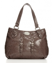 Patent gloss and a lizard texture give this Nine West purse a distinctively elegant appeal.