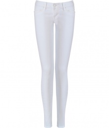 Elevate your casual look with these bright white skinnies from True Religion - Low-rise, classic five-pocket styling, slim fit, skinny leg - Style with an oversized blouse, a boyfriend blazer, and embellished ballet flats