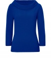 With a feminine wide neckline and rich shade of sapphire, Michael Kors cashmere pullover is a luxurious choice for polished daytime looks - Wide ribbed neckline, 3/4 sleeves, ribbed trim - Slim fit - Wear with tailored separates and sleek peep-toes