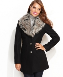 Esprit gives you options for outerwear: wear this chic wool-blend coat with or without detachable faux-fur collar!