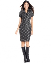 A dynamic pattern enlivens this cowlneck dress from Evan Picone.