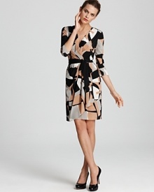 DKNY Printed Faux Wrap Dress