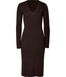 Rendered in supple cashmere, this ultra-luxe sweater dress from Ralph Lauren dazzles from day to night - V-neck, long sleeves, flared back hem detail - Form-fitting - Wear with a slim trench and high heel booties