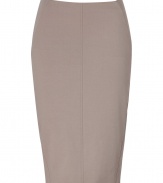 A luxe workweek essential with an impeccable cut, Brunello Cucinellis sand pencil skirt brings elegance to the office - Front and back seam, paneled side seaming, hidden back zip, kick pleat - Extra form-fitting - Wear with a silk top and sleek heels