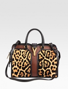 A classic style in luxurious leather and animal-print haircalf with iconic hardware.Double top handles, 4 dropDetachable shoulder strap, 17 dropTop zip closure with magnetic snap strapProtective metal feetOne inside zip pocketCotton lining11¾W X 9H X 6DImported