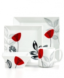 Wise up with the superior durability and whimsical style of Stems square dinnerware by The Cellar. Oven-safe porcelain is ultra-modern, covered in stylized flora and complemented by irresistible owl-shaped accessories for the ultimate in place settings.