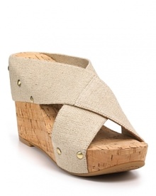 In soft, natural hues, Lucky Brand's elastic and cork wedges are a subtle style statement. Pair with flowing skirts for a feminine finish.