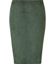 Invest in effortless elegance with this luxe suede pencil skirt from Ralph Lauren - Classic pencil silhouette, back slip, supple green suede, concealed side zip closure - Wear with a cashmere pullover or a blouse and platform pumps