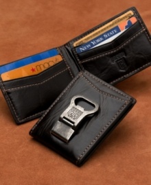 If the contrast stitching and imprinted logo weren't rugged enough, this wallet features a built in bottle opener, making sure that no guy is stuck drinking from twist-off bottles.