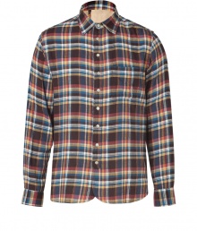 The classic shirt gets an easy-chic remix in Rag & Bones partial button-down flannel, finished with colorful plaid for that laid-back edge - Classic collar, long sleeves, buttoned cuffs, partial button-down front placket, shirttail hemline - Classic straight fit - Wear with slim trousers and edgy boots, or over jeans with pullovers for a rugged look