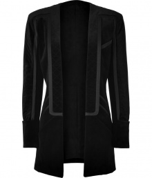 Detailed in rich black velvet with satin trim and quilted sleeves, Balmains military-inspired jacket is a sleek take on the brands iconic look - Modern shawl lapel, long sleeves, buttoned layered cuffs, structured shoulders, front slit pockets, double back vents - Tailored fit - Wear with everything from tissue tees and leather leggings to tailored sheath dresses and immaculate heels