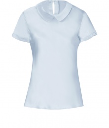 With its sweet round collar and glistening silk-satin, Steffen Schrauts short sleeve top is workweek essential packed with pairing possibilities - Round collar, short sleeves, slit with button closure at nape - Softly tailored fit - Wear with a pencil skirt and heels, or dress down with skinny jeans and your favorite flats