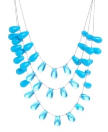 Cool off in shimmery blue hues. Perfect for any season, Haskell's three-row style features acrylic turquoise  teardrops set in silver tone mixed metal. Approximate length: 18 inches + 3-inch extender. Approximate drop: 3-1/2 inches.