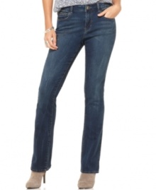 Get a leg up on the hottest silhouette for spring with these slightly flared baby bell petite DKNY Jeans. Try them with a flirty blouse and booties!