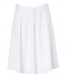 Swing into warm weather sophistication in Theorys pleated heavy weight stretch silk skirt - Belted waist, belt loops, hidden side zip - Gathered full, A-line silhouette - Wear with a striped top and bright leather platform pumps