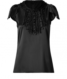 This ruffle-laden top from Steffen Schraut inject glam style into your office-to-evening look - Round neck with ruffle trim, petal-shaped short puff sleeves, bodice with front ruffle details, slim fit, concealed back zip closure - Wear with a pencil skirt, cropped trousers or skinny jeans