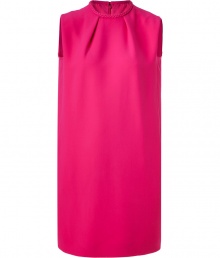 With its bright fuchsia hue and modern tailoring details, Valentinos sleeveless silk dress is a chic way to add a shock of vintage glamour to your look - Round neckline with braided trim, sleeveless, tucked shoulders, pleated front and back detail, side slit pockets, hidden side zip - Loose fit - Wear with flats and a bright rockstud clutch