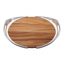 Clever Dansk design is reflected in this wood tray, encircled by a metal frame with gaps on either side. And handles grace either end of the tray for ease of use.