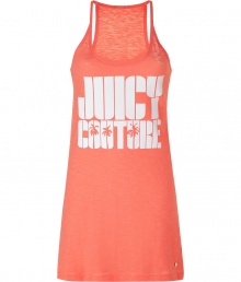 Look good while catching a catnap with this flattering tank from Juicy Couture - Scoop neck, slim straps, racerback, front tropical-themed logo print, long body - Pair with fuzzy slippers for slumber-ready chic