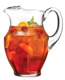 A classic choice for entertaining, this large Column pitcher features long, faceted cuts in clear glass from The Cellar. Fill with water, sangria or iced tea.