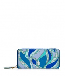 A fun way to incorporate color into your outfit, Emilio Puccis printed PVC wallet is an iconic choice - Zip-around closure, pastel mint lambskin inside, zippered sectional change pocket, multiple credit card slots - Slip into a straw tote for an effortless spring look