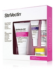 The NEW StriVectin Most Wanted Ageless Skin Kit is your chance to get what you want for you skin. Less wrinkles. Less spots, More radiance. And youthful contour. Just what you always wanted. The Most Wanted Kit includes a 2 oz. StriVectin-SD Intensive Concentrate, .25 oz. StriVectin-SD Eye Concentrate, .25 oz. StriVectin-EV Get Even Brightening Serum, and a .25 oz. StriVectin-TL Neck Cream.