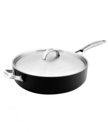 Where cookware is always greener! Your eco-friendly go-to for healthier meals, this versatile pan utilizes natural Thermolon nonstick technology that is PTFE- and PFOA-free. A lighter interior contrasts beautifully against the darker gray exterior, which features cast stainless steel handles in a satin finish. Lifetime warranty.