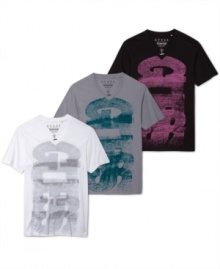 Because you can never have enough t-shirts, get this V-neck short sleeve t-shirt by Guess Jeans.