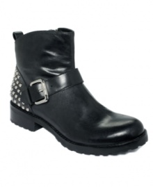 A sprinkle of studs and spikes at the back ankle of GUESS' Robbyn booties adds so much style to this tough-girl style.