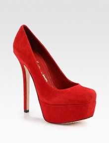 Scintillating pump rendered in buttery suede with an ultra-high heel and platform. Self-covered heel, 5½ (140mm)Covered platform, 1¾ (45mm)Compares to a 3¾ heel (95mm)Suede upperLeather lining and solePadded insoleImported