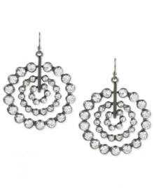 Circular shine. Haskell's drop earrings, crafted from hematite-tone mixed metal, glisten with glass stones in the round for a dazzling touch. Approximate drop: 2 inches.