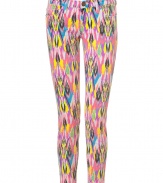 Make a bold statement with Current Elliotts eye-catching, multicolor graphic print pants - Soft, stretch cotton has a vintage wash for a look of well-worn chic - On trend, curve-hugging cut crops at ankles - Low rise, with belt loops, button closure and zip fly - Back pockets sit slightly lower,lifting and flattering the rear - Pair with a boxier, solid top or a t-shirt and blazer and style with wedges, pumps or leather sandals