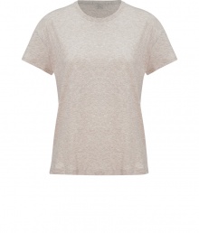 Stylish t-shirt in pure, light beige Pima cotton - Supremely soft and lightweight, ideal for layering - Classic crew neck and short sleeves - Straight, relaxed silhouette - The standout detail: shirt hem hangs longer in the back - A chic twist on a wardrobe staple, great for everyday - Pair with skinny jeans, slim 7/8 trousers or a pencil skirt