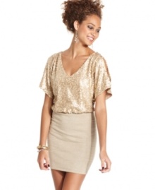 Gilded beauty, this dress from As U Wish balances a brilliant sequin top with the subtle shimmer of a bandage skirt.