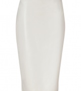 Bring bold style to your office-to-evening style with this luxe leather skirt from Ralph Lauren -Classic pencil style, back slit, concealed side zip closure - Style with a scoop neck top, a sleek blazer, and platform booties