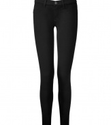 Sexy denim leggings are a versatile wardrobe must-have - Designed in black stretch cotton, these jeans are ultra-tight with narrow cut and low rise - Slim leg is perfect for ankle boots - Great for everyday looks -- from casual offices to chic parties-- with a chic silk blouse, blazer and bold accessories