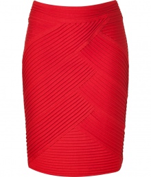 Radiant in flame red, Catherine Malandrinos cross pleated skirt is an eye-catching separate perfect for amping up your cool cocktails look - Front cross pleating, smooth back, hidden back zip, kick pleat - Form-fitting - Team with a silk top, leather jacket and pointy-toe pumps for cocktails