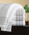 Extra plush but lightweight, this Hotel Collection hand towel is extraordinarily soft and absorbent without being overly dense. Five dobby stripes at the border add tailored detail to this luxury towel.